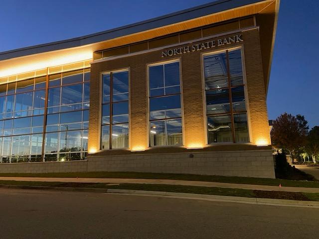 North State Bank exterior architectural lighting installation